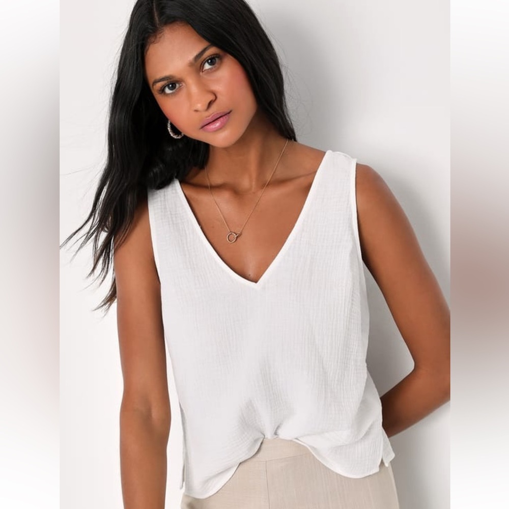 Summer Spirit White Cotton Tank Too